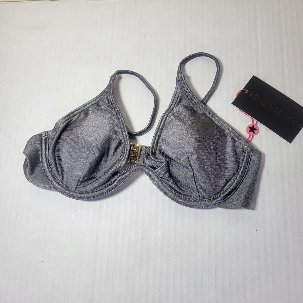 South Beach Women Grey Adjustable Underwire Bikini Top Swimwear Beach Size 8 US